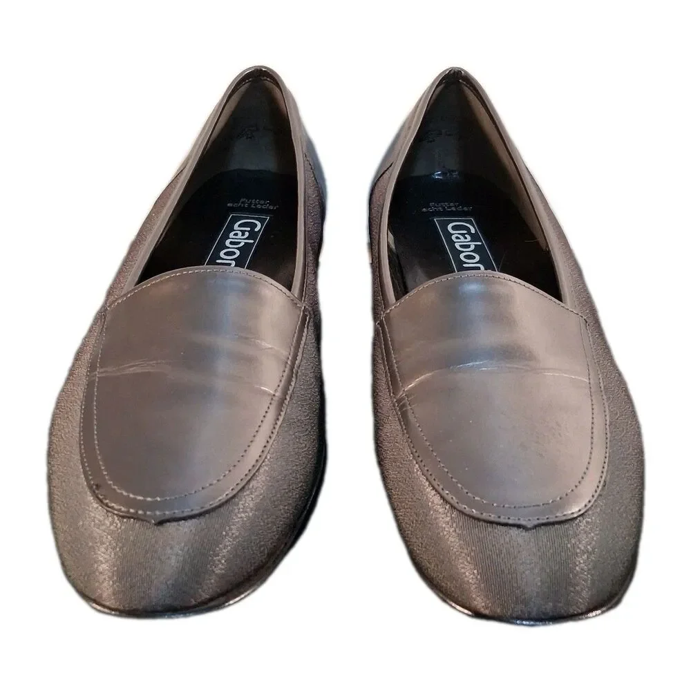 Gabor Loafers Silver Leather Slip-On Shoes Size 6